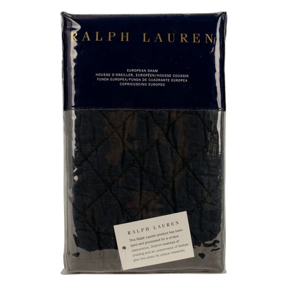 Ralph Lauren Home Journey's End Quilted Tait One Euro Sham Navy Blue 26 x 26 IN